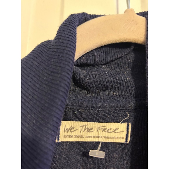 We The Free People Navy Ribbed Turtleneck Rainbow Stripe Mixed Media Top XS - Picture 5 of 6